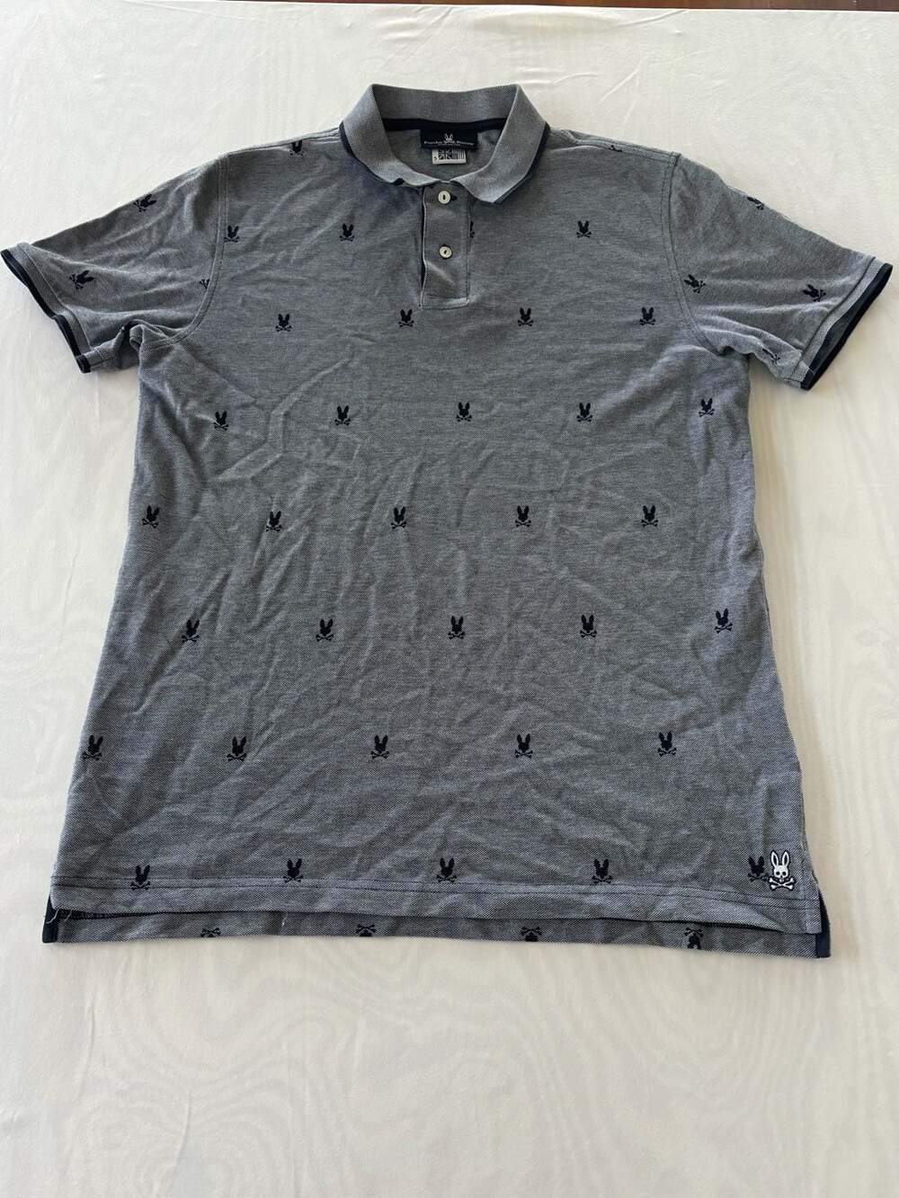Psycho Bunny Men's Gray All Over Bunny Pique Polo Shirt Size 5/XL